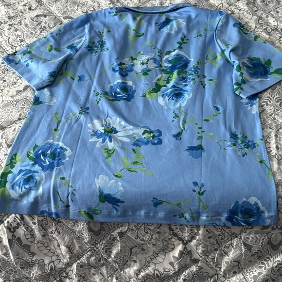 Isaac Mizrahi Live Blue Floral Polo Shirt Size L - Picture 2 of 6